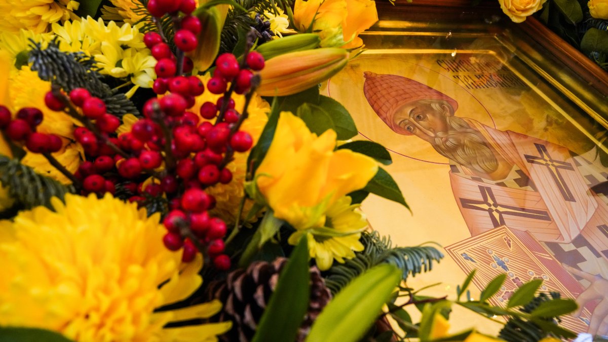 Фрагмент иконы свт. Спиридона Тримифунтского, лежащей на аналое