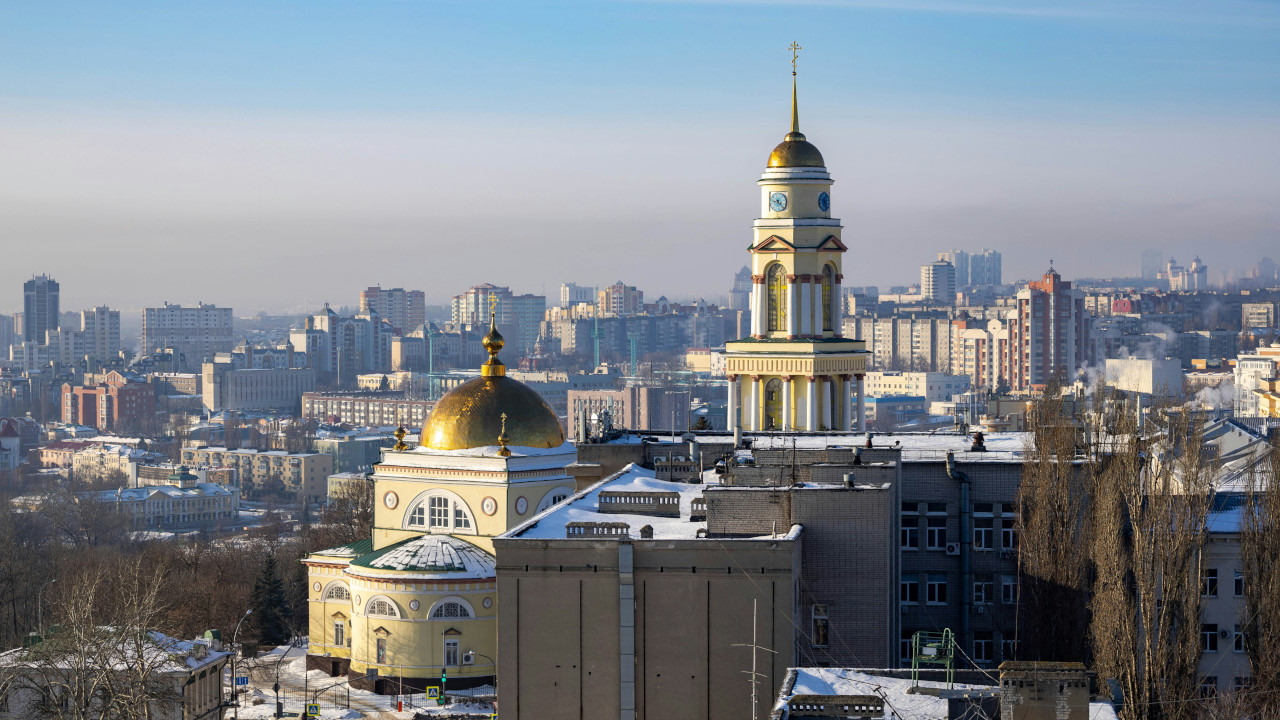Фотография Рожественского собора зимой, с высоты птичьего полёта